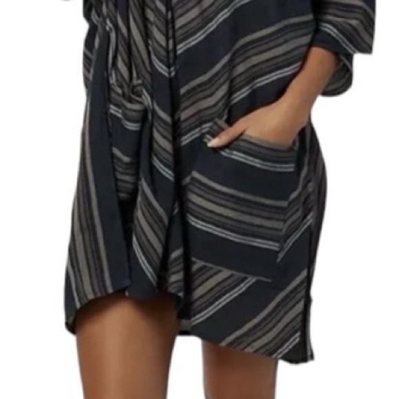 O'NEILL Cover Up Dress Black Brown Striped Hooded V-Neck Beach Pockets XS/S EUC - Picture 14 of 14